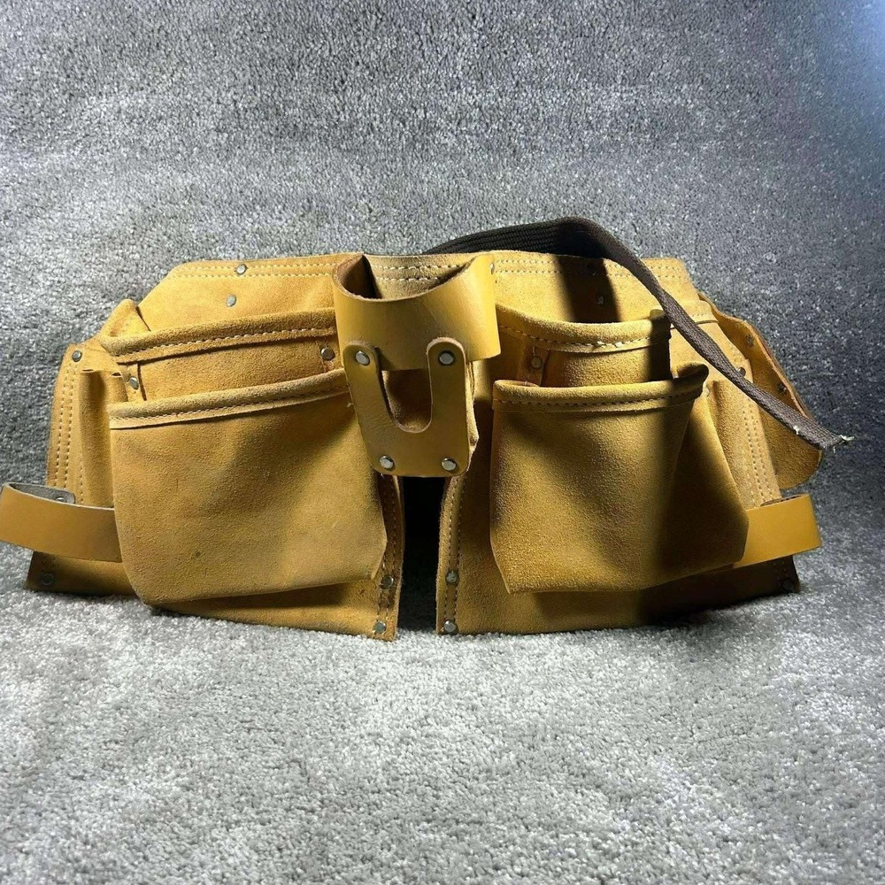 Tool Belt Tan Suede Leather Multi-Pocket Carpenter Apron